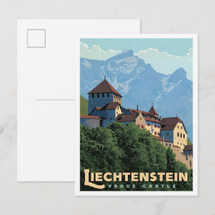 Postal Castillo de Vaduz Liechtenstein Arte Vintage Viaje