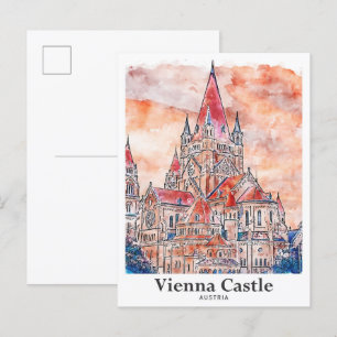 Postal Castillo de Viena Austria Mano acuática de viaje