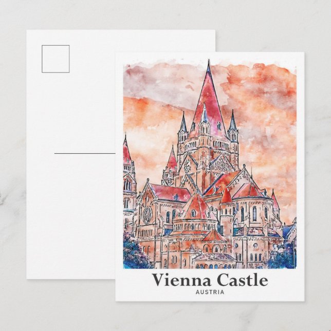 Postal Castillo de Viena Austria Mano acuática de viaje (Anverso / Reverso)