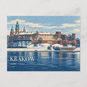 Postal Castillo de Wawel en Cracovia en invierno Río Ví