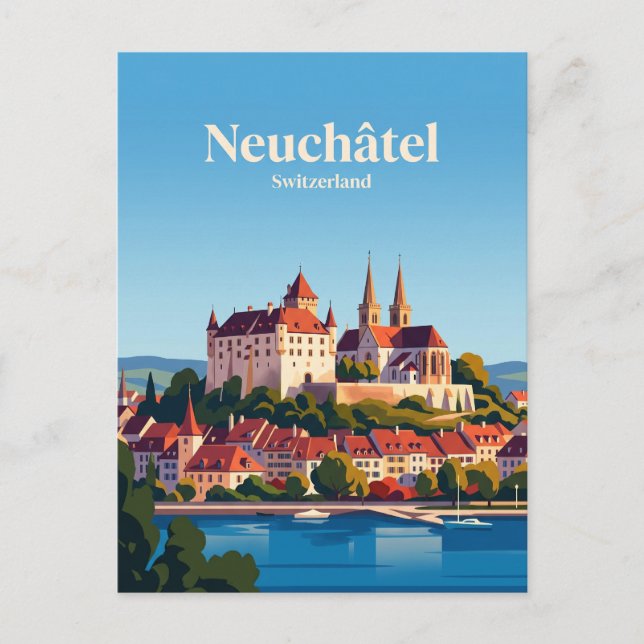 Postal Castillo e Iglesia Colegiata, Neuchâtel (Anverso)