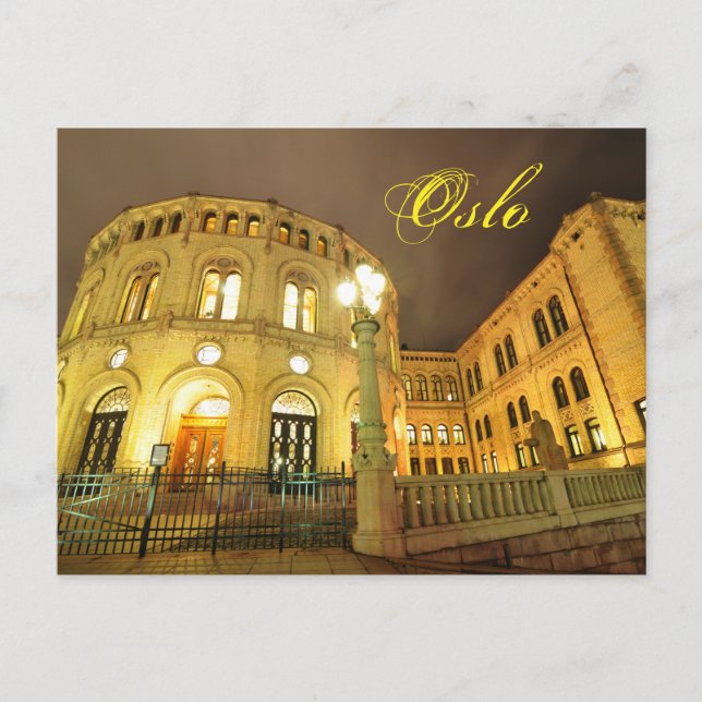 Postal Castillo en Oslo, Noruega de noche (Anverso)
