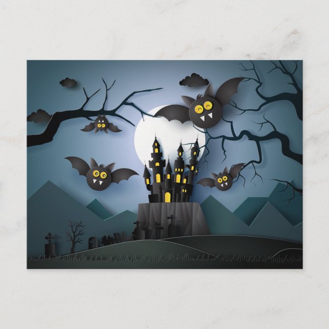 Postal Castillo Haunted de Papercut y Bats (Anverso)