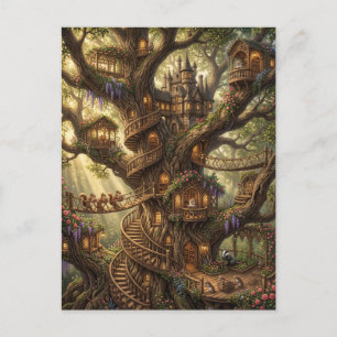 Postal Castillo Mágico de Casa en el Árbol Fantasía