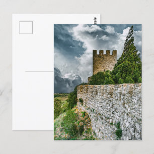 Postal Castillo medieval de Sesimbra y muros, Portugal.