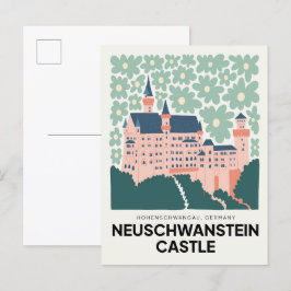 Postal Castillo Neuschwanstein Alemania viajes arte flora