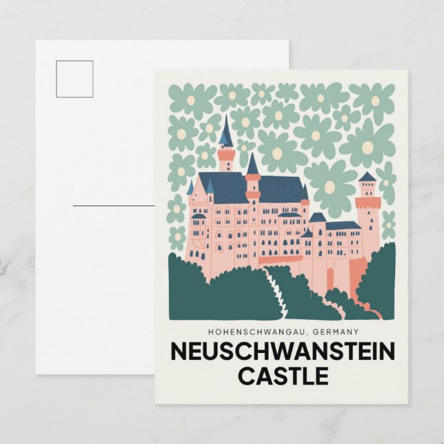 Postal Castillo Neuschwanstein Alemania viajes arte flora (Anverso / Reverso)
