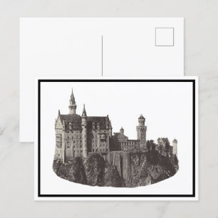 Postal Castillo Neuschwanstein Arte Histórico Blanco y Ne