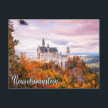Postal Castillo Neuschwanstein En Otoño<br><div class="desc">Esta hermosa postal única ofrece una fotografía panorámica del histórico y impresionante castillo de Neuschwanstein,  en Alemania. Por favor,  siéntase libre de personalizar de todas las opciones disponibles que desee.</div>