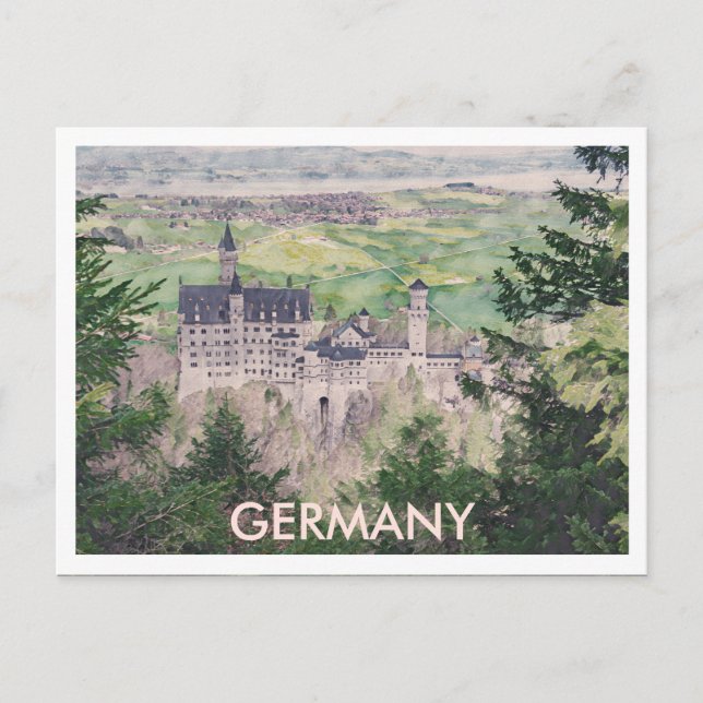 Postal Castillo Retro Neuschwanstein en Alemania (Anverso)