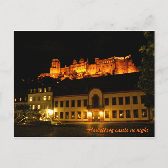 Postal Castillo romántico Heidelberg por la noche (Anverso)