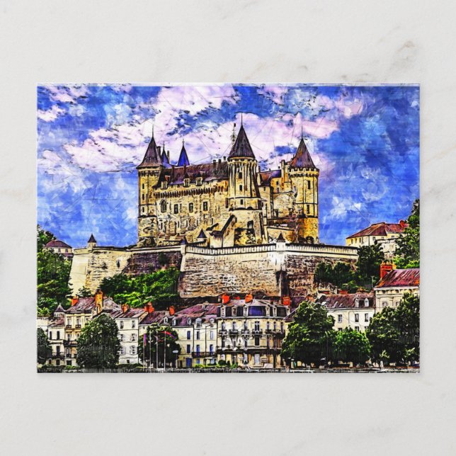 Postal Castillo Saumur, valle del Loira, Francia. (Anverso)