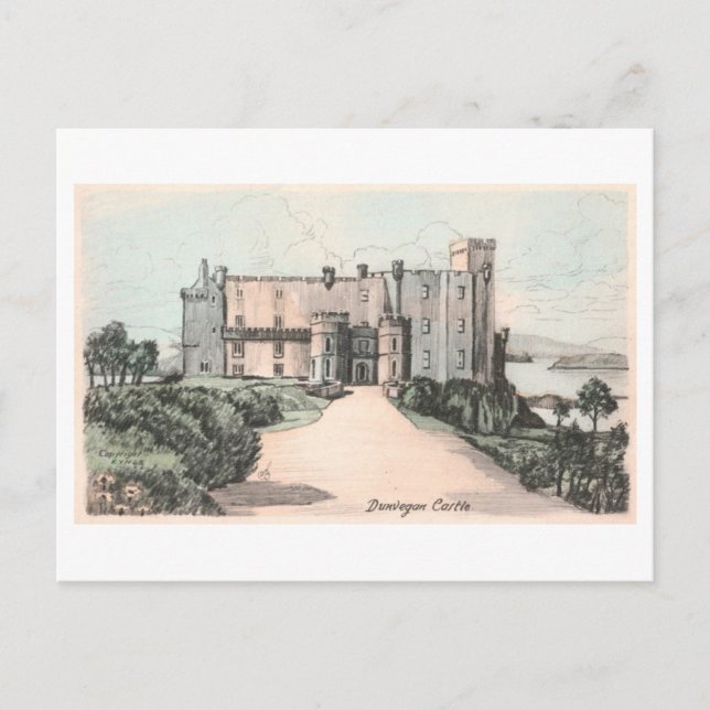 Postal Castillo Vintage Dunvegan en Escocia (Anverso)