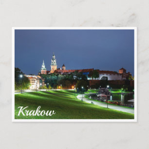 Postal Castillo Wawel de noche en Cracovia, Polonia