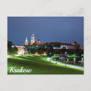 Postal Castillo Wawel de noche en Cracovia, Polonia