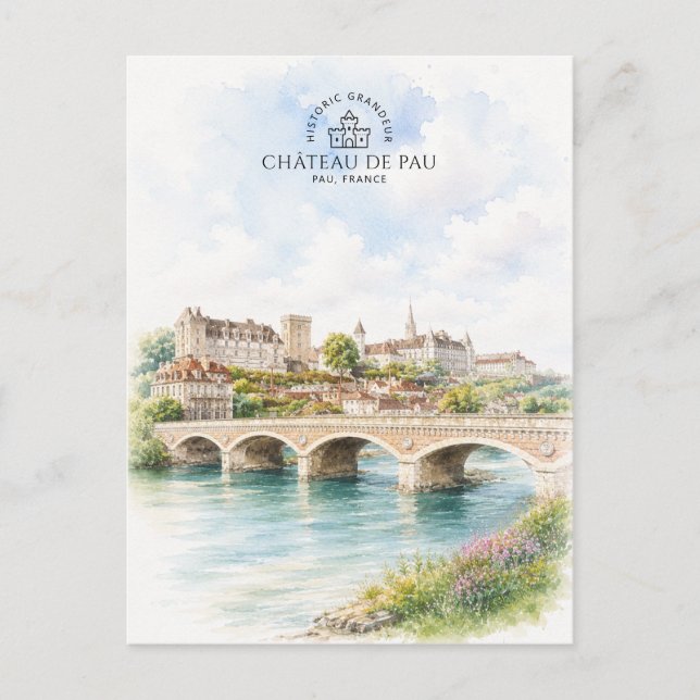 Postal Castillo y puente de Château de Pau – Francia (Anverso)