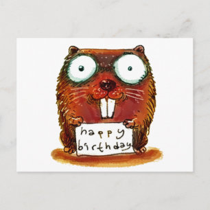 Postal castor sostiene feliz personalizado de mensajes de