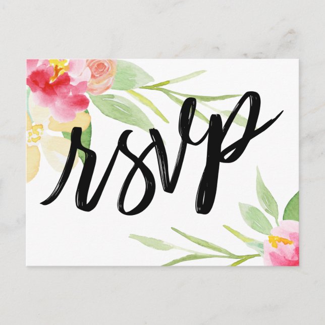 Postal Casual Handwriter Boho Watercolor Floral RSVP (Anverso)