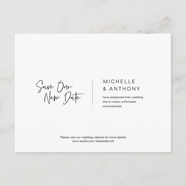 Postal Casual Minimal, ahorra nuestra nueva fecha, pospue (Anverso)