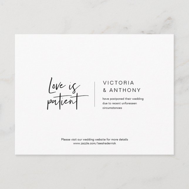 Postal Casual Minimal, el amor es paciente, pospuesto (Anverso)