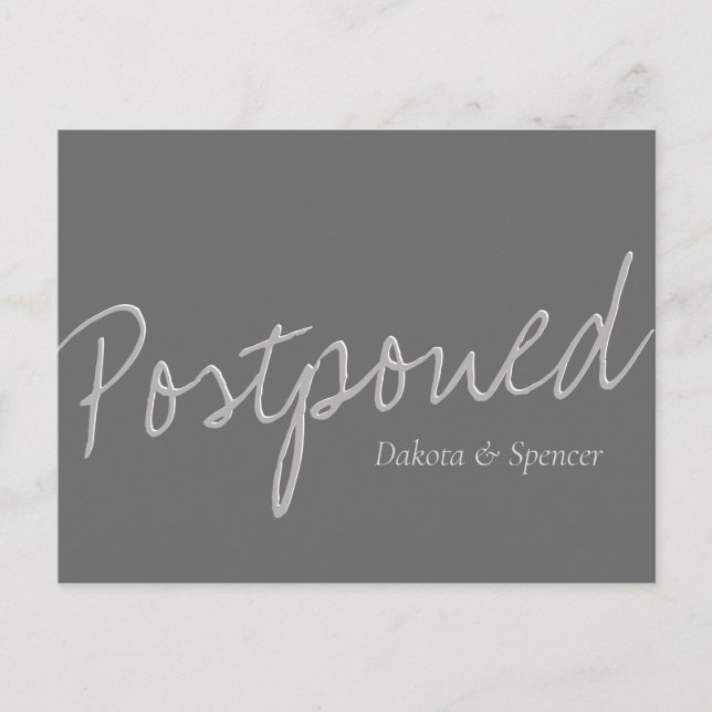 Postal Casual Script | Boda Gris plateado pospuesto (Anverso)