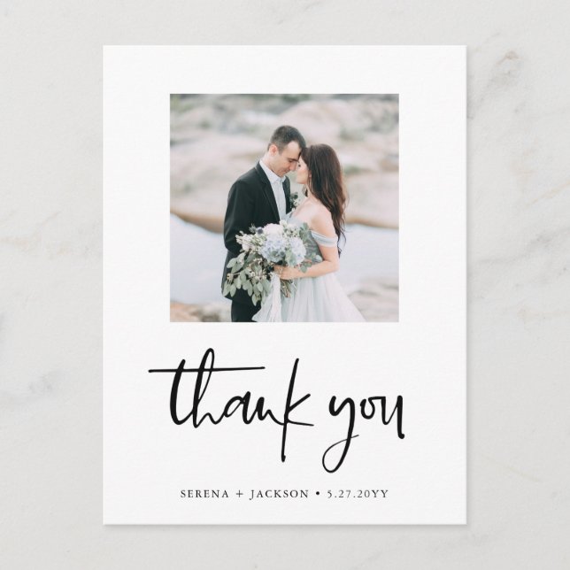 Postal Casual Script | Foto de Boda minimalista Gracias (Anverso)