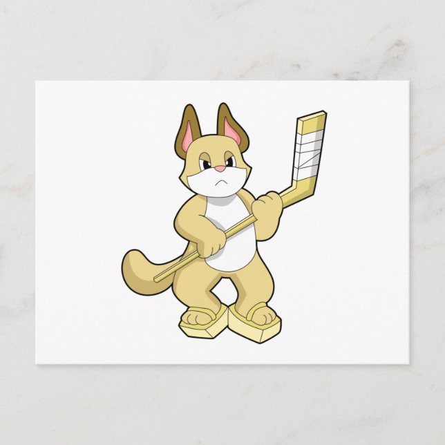 Postal Cat at Ice hockey with Ice hockey stick (Anverso)