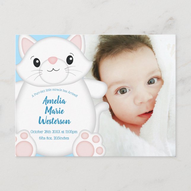 Postal Cat Baby Shower Kitty Blue (Anverso)