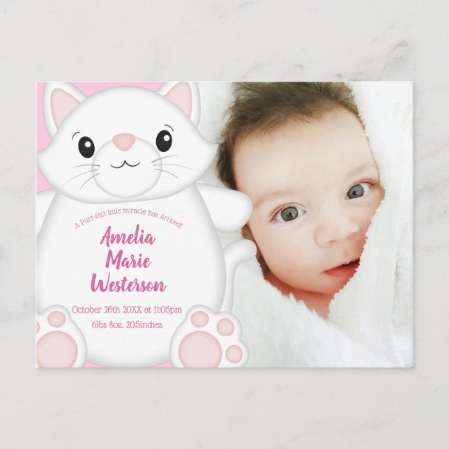 Postal Cat Baby Shower Kitty Pink (Anverso)