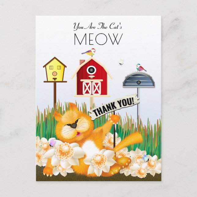 Postal Cat Birds Garden Gracias (Anverso)