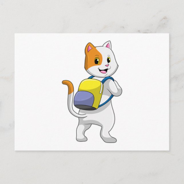 Postal Cat como excursionista con mochila (Anverso)