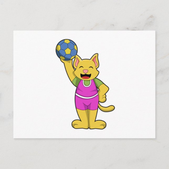 Postal Cat como jugador de balonmano con balonmano (Anverso)