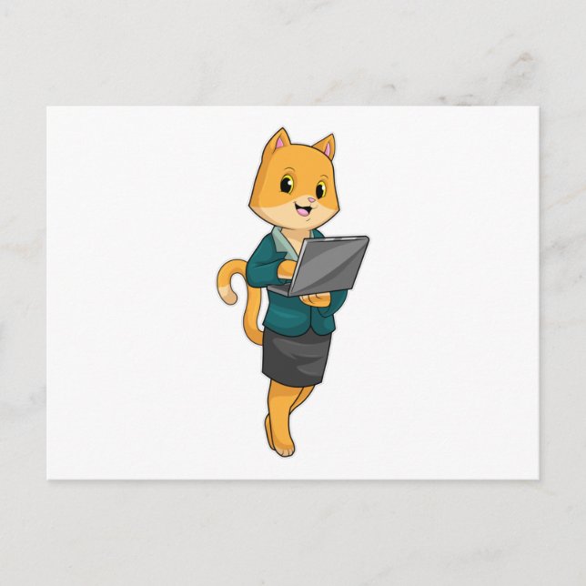 Postal Cat como secretario con portátil (Anverso)