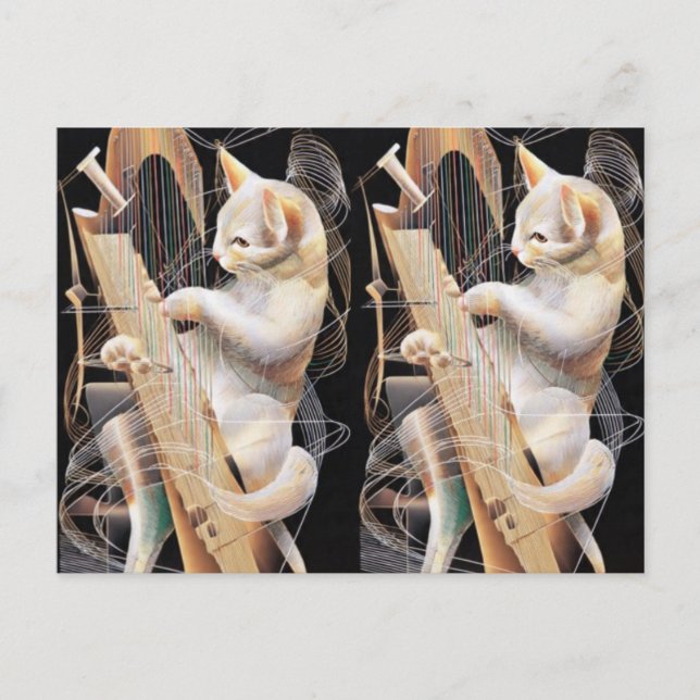 Postal Cat Crescendo – Surrealist Art Postcard (Anverso)