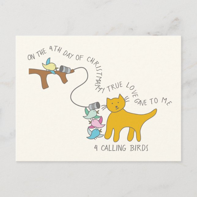 Postal Cat Cuarto Día 4 Llamando a Navidades de Aves (Anverso)