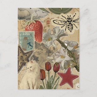 Postal Cat Floral Collage Pattern – Cute Artistic Design