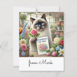 Postal Cat Florist con cartas pensando en ti