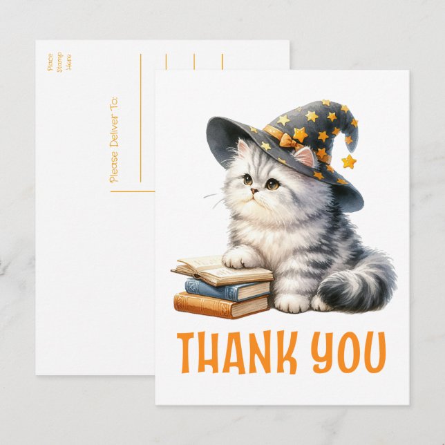Postal Cat Gracias Kitten Witch Halloween Lover (Anverso / Reverso)