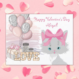 Postal Cat Happy Valentine's Day Cute Kids Kitten