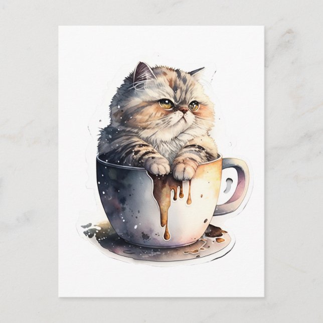 Postal Cat Miaw Cute Cat Coffee Lover (Anverso)