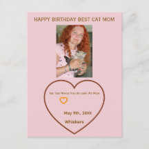 Cat Mom Photo Hearts Customized Birthday Postcard