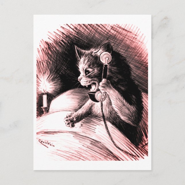 Postal Cat on Phone Louis Wain Postcard (Anverso)