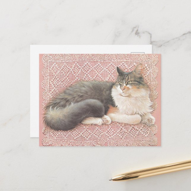 POSTAL CAT PAINTED POSTCARD (Anverso/Reverso In Situ)