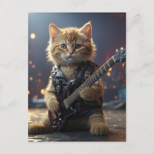 POSTAL CAT PLAYING GUITAR POSTCARD