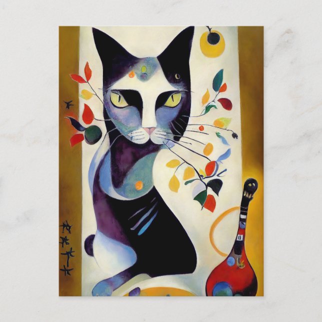 Postal Cat portrait in expressionistic style. Art (Anverso)