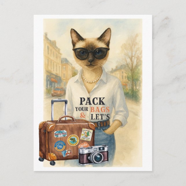 Postal Cat Travel Pack tu bolso e ir a Cat Lovers (Anverso)