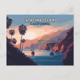 Postal Catalina Island California Boats Sunset Retro