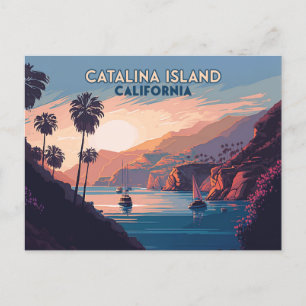 Postal Catalina Island California Boats Sunset Retro
