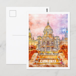 Postal Cataluña España Famoso Boceto acuático de viajes