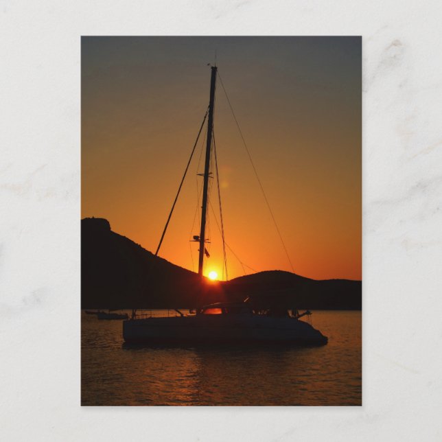 Postal Catamarán al atardecer Ibiza. (Anverso)